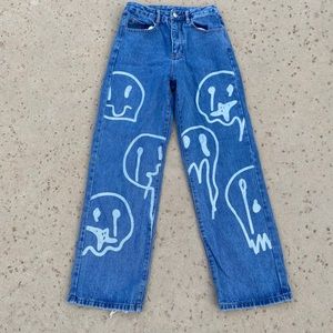 Shein High Waist Cartoon Graphic Wide Leg Jeans